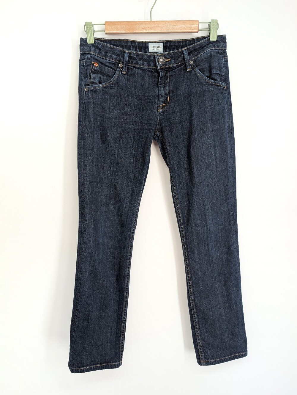 Hudson Straight Leg Jeans Low Rise Flap Pocket Dark Blue Size 28 Y2k Denim - Picture 3 of 9